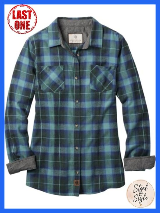 Tops - Women's 100% Cotton Flannel Button Up Shirt Long Sleeve Plaid Casual Top